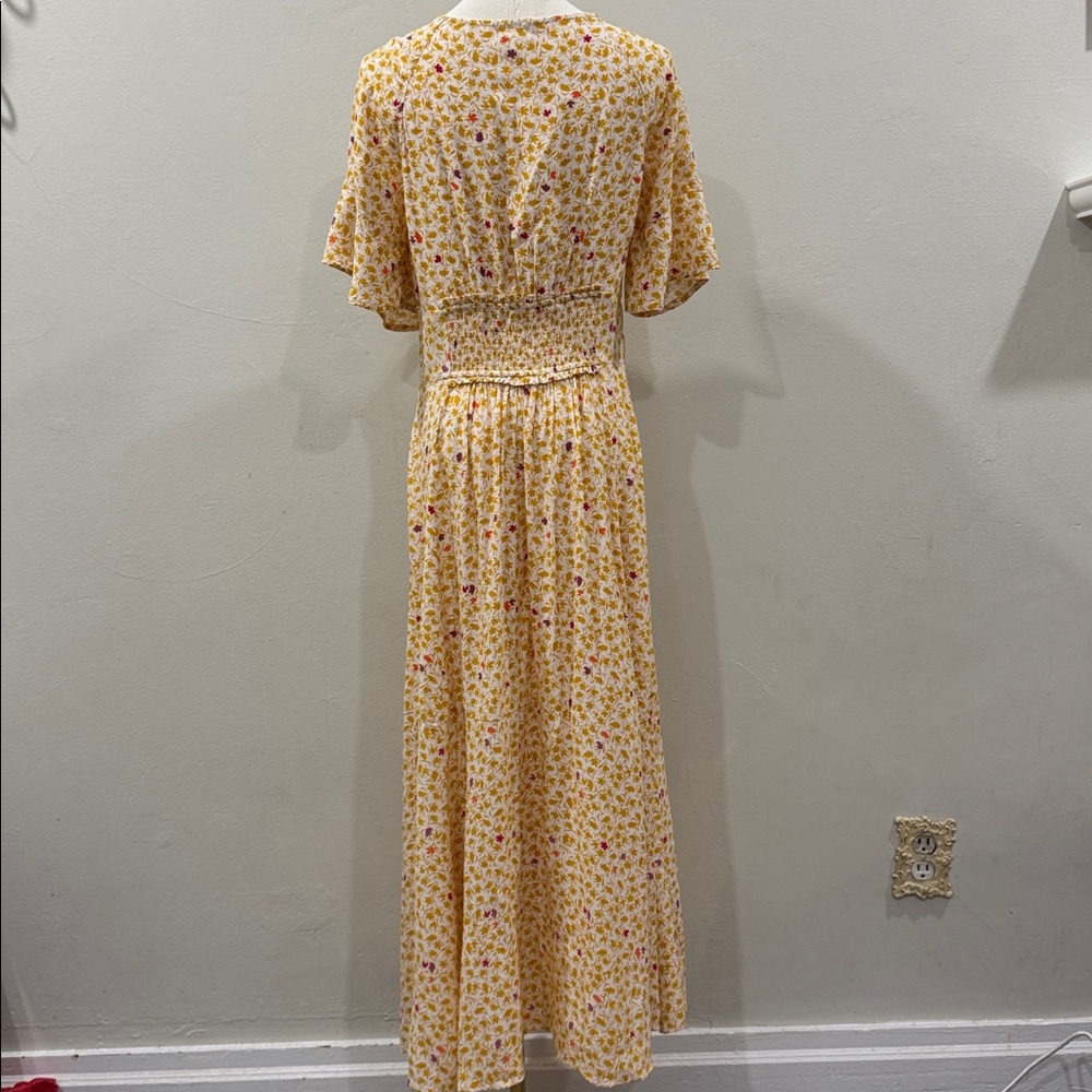 Free People Boho Floral Maxi Dress with Plunging Neckline – Size Large - Picture 3 of 13